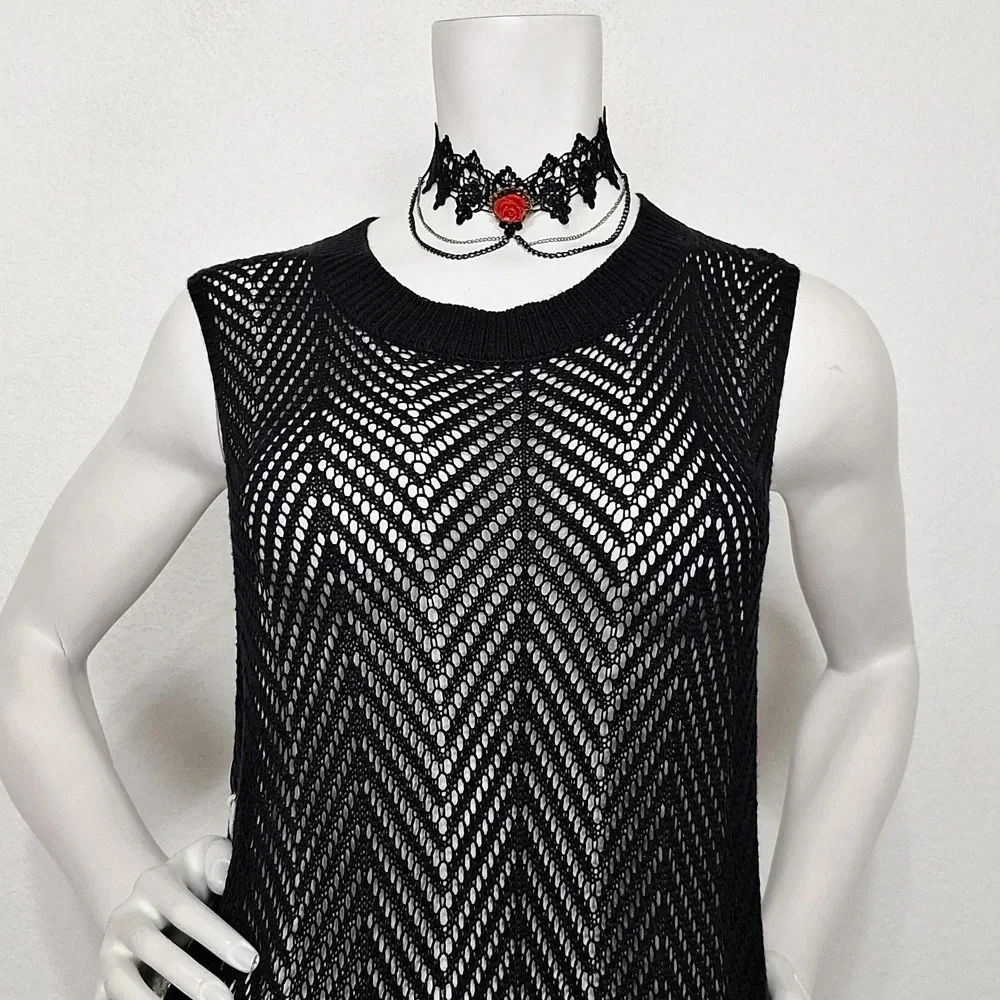 Joie Black Romantic Goth *NEW* Witchy Crochet Knit Whimsigoth Maxi Dress Size XL